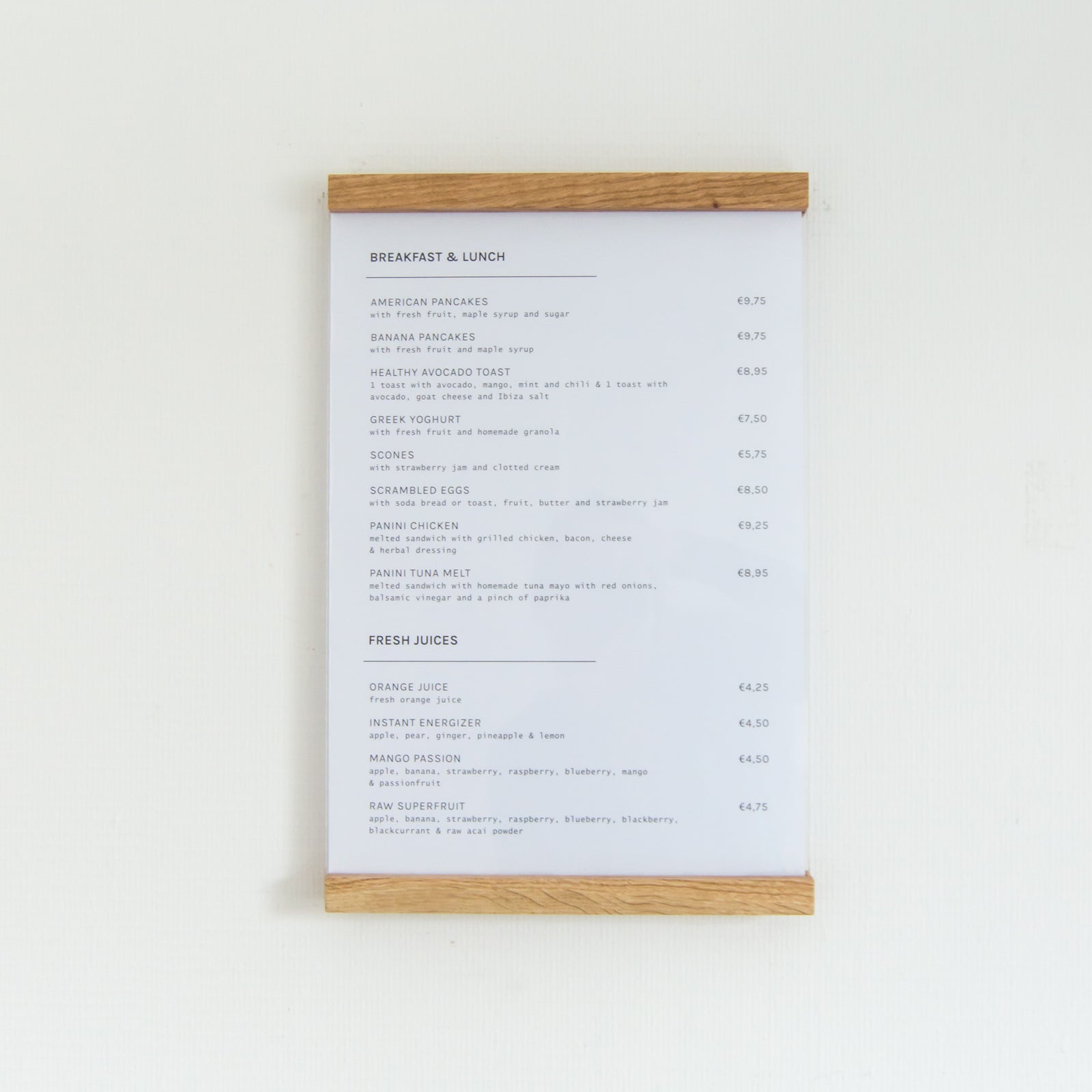 Wooden wall menu for A3 or Tabloid paper size